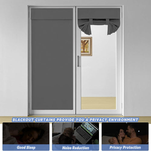 1 Panel Blackout Curtains Doors,Thermal Insulated Light Block Privacy French Door Sidelight Door Curtain Window Shades, No Drilling Portable French Door Curtains 26 x 68 inch (Dark Gray)