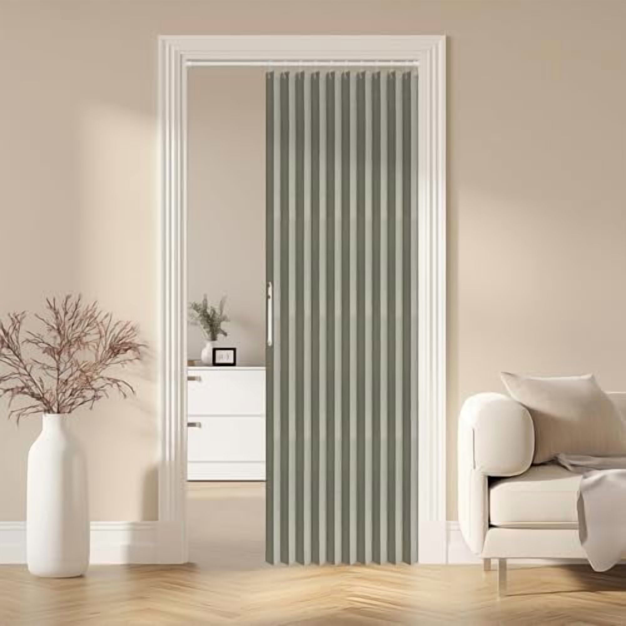 100% Blackout Accordion Door Magnetic Door Curtain Folding Closet Doors Curtain Invisible Applicable Bedroom Room Living Room Doorway （Grey 42" W x 78" L 1 Panel