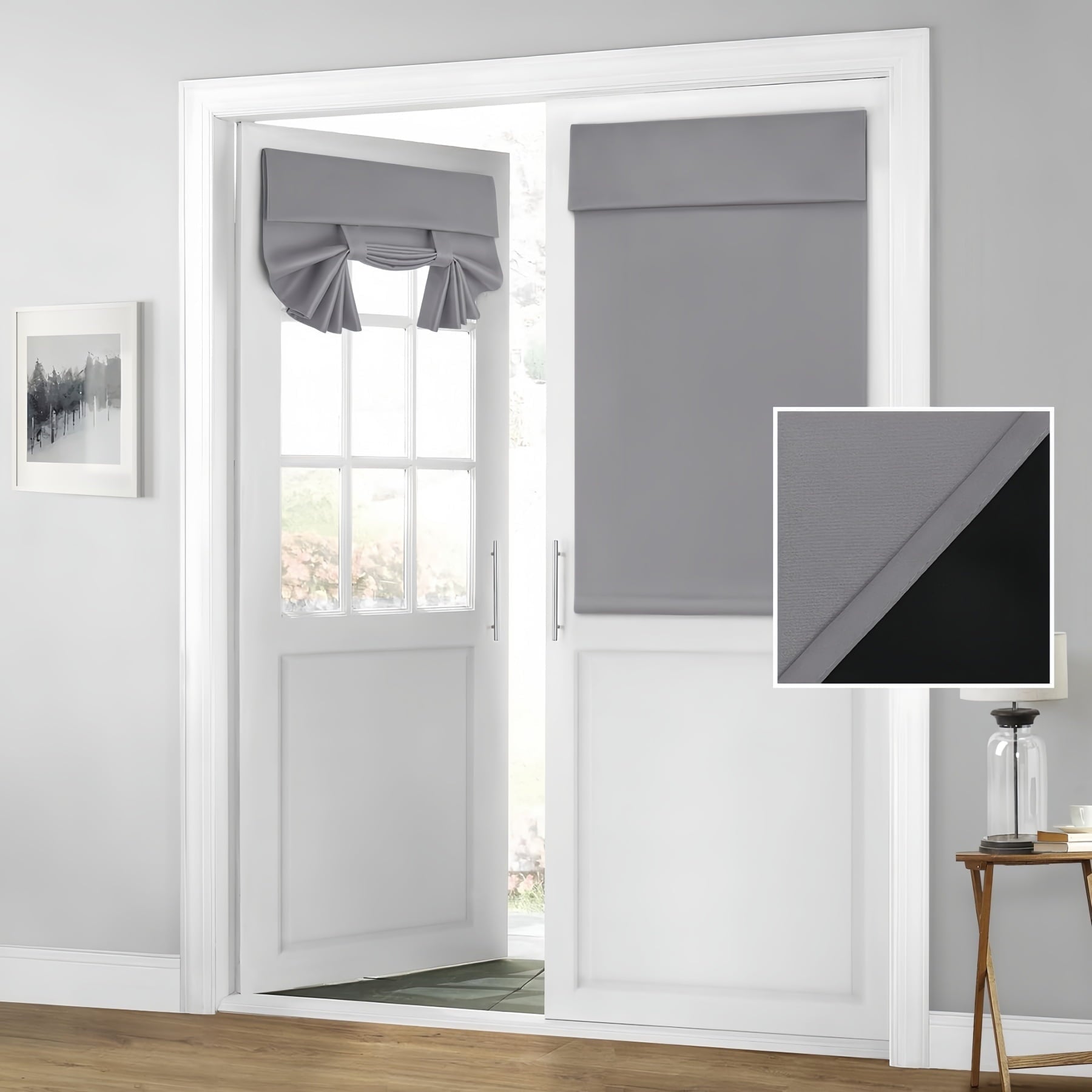 100% Blackout French Door Curtains,Privacy Door Curtains for Window,26 X 40 Inch Room Darkening Blinds,Thermal Insulated Window Shades for Bedroom,1 Panel,Light Grey