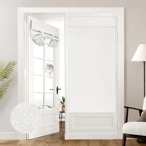 100% White Linen Blackout French Door Curtains, Privacy Door Window Curtains, 34 X 68 Inch Room Darkening Blinds, Thermal Insulated Shades for Bedroom, 1 Panel