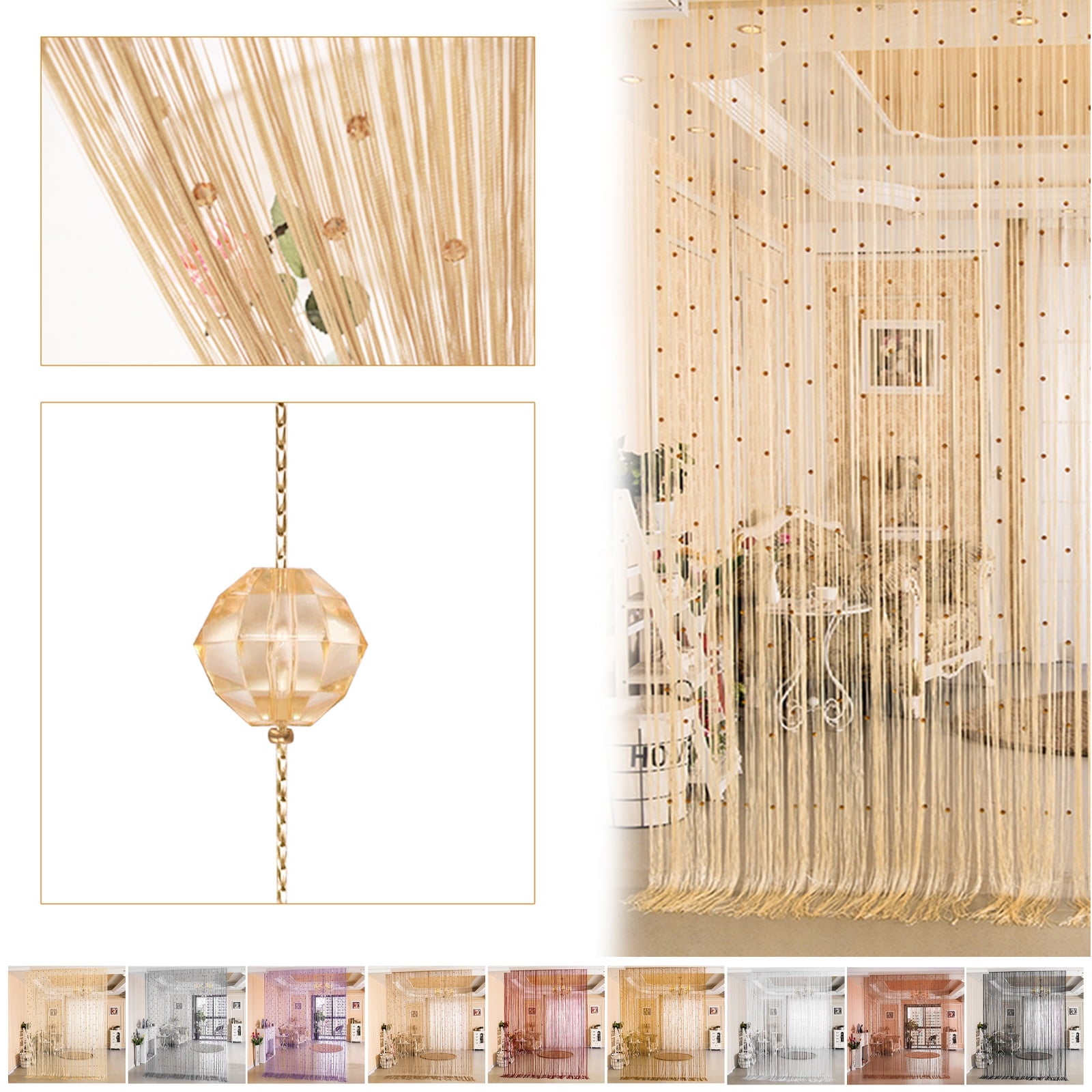 ANMINY Crystal Beads Door Curtain Room Divider Curtains String Tassel Room Decor for Window Door Wall Screen, Champagne