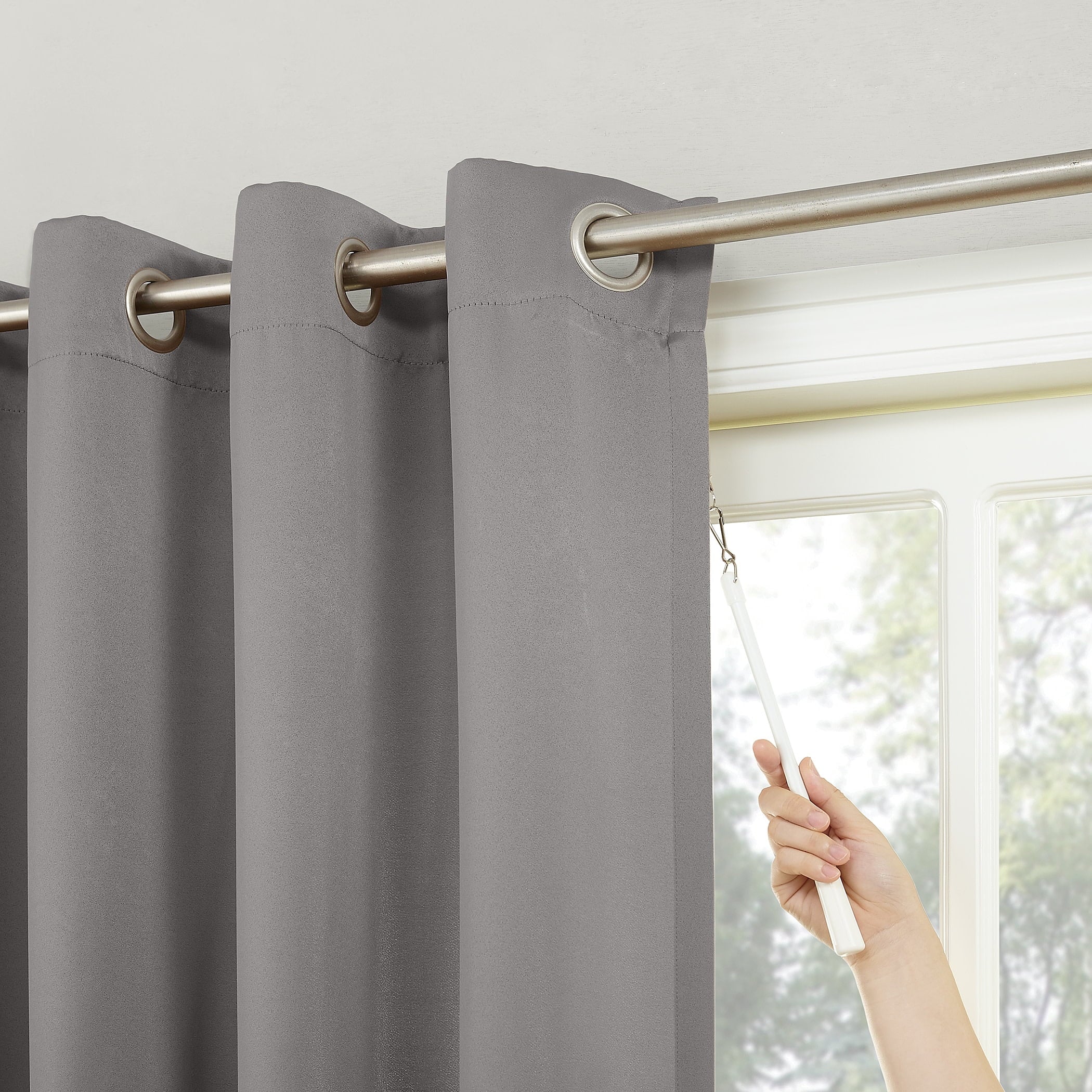 Sun Zero Conrad Extra-Wide Blackout Sliding Patio Door Curtain Panel, 100"X84", Gray