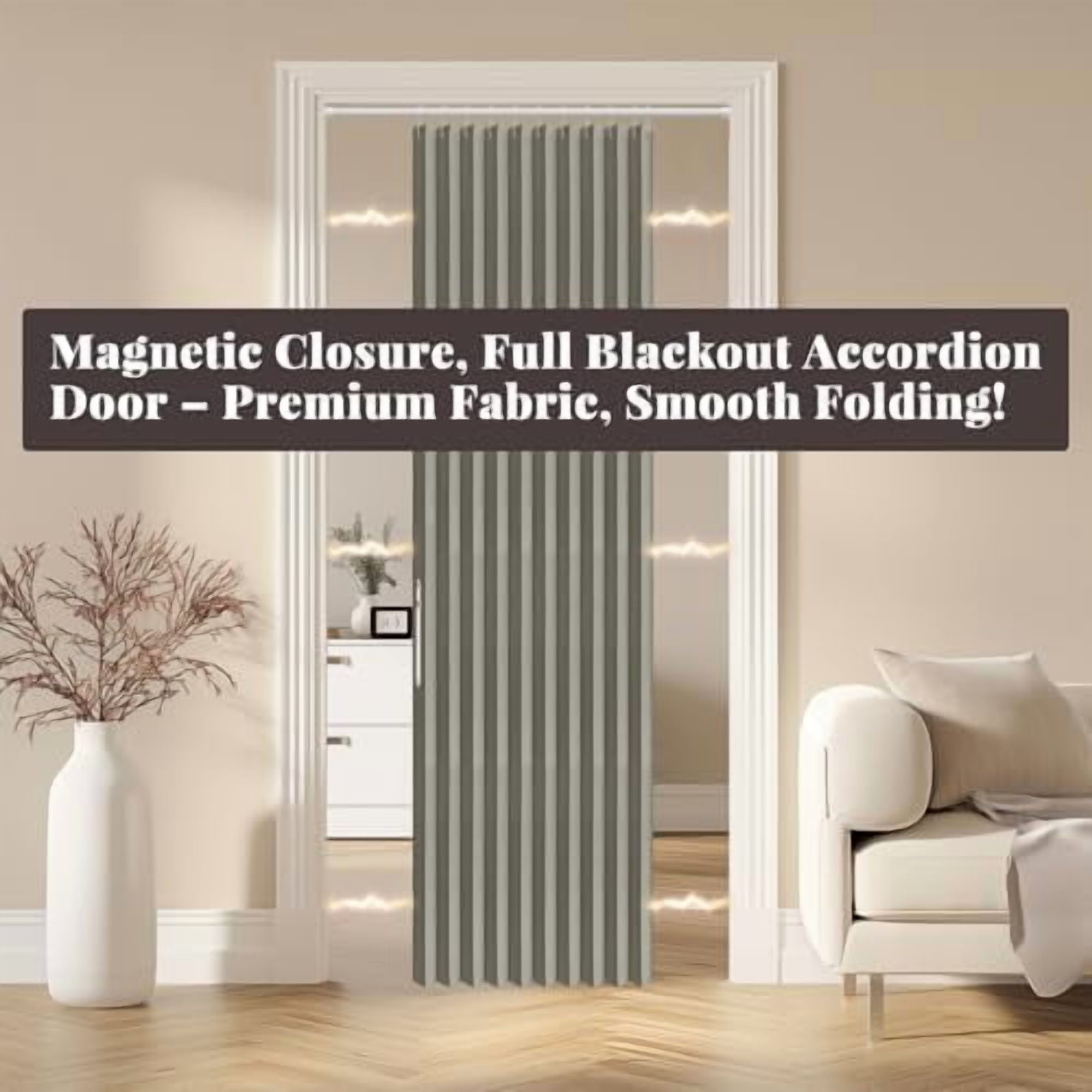 100% Blackout Accordion Door Magnetic Door Curtain Folding Closet Doors Curtain Invisible Applicable Bedroom Room Living Room Doorway （Grey 42" W x 78" L 1 Panel