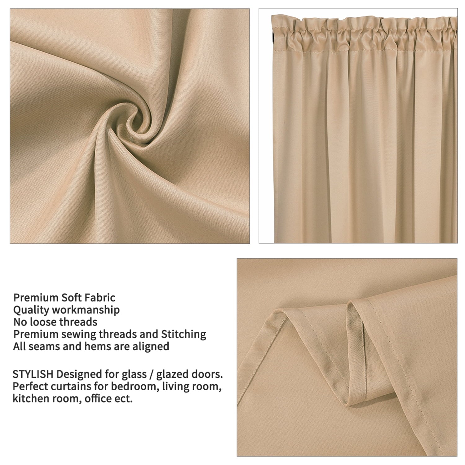 PiccoCasa 1 Panel Door Curtains Home Blackout Window Curtains, Khaki W25" x L40"
