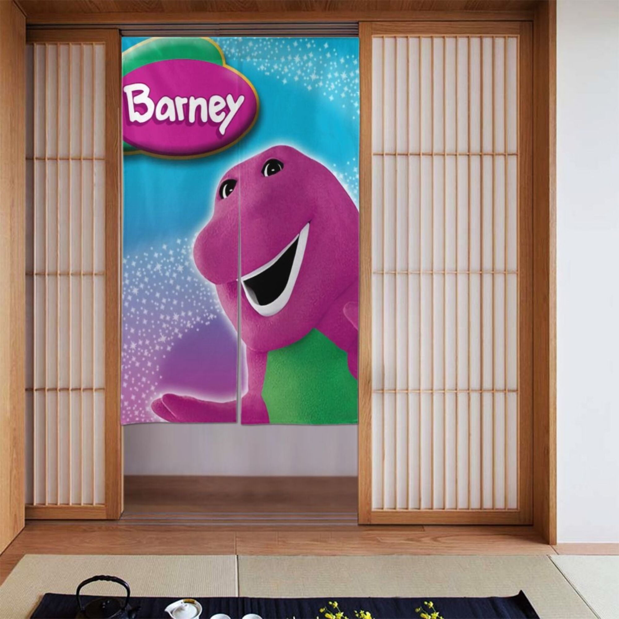 Barney And Friends Door Curtains for Doorway Privacy Dividers Curtain Blackout Tapestry Door Window Curtain for Home Bedroom Kitchen Decoration 34x56in