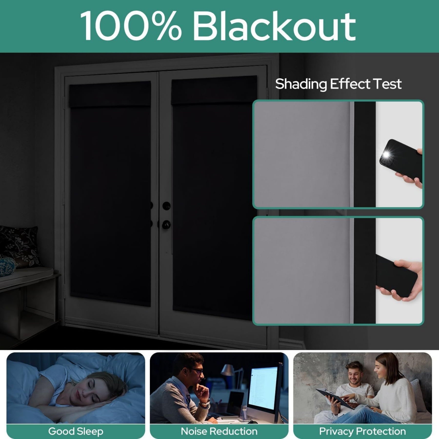 100% Blackout French Door Curtains,Privacy Door Curtains for Window,26 X 40 Inch Room Darkening Blinds,Thermal Insulated Window Shades for Bedroom,1 Panel,Light Grey