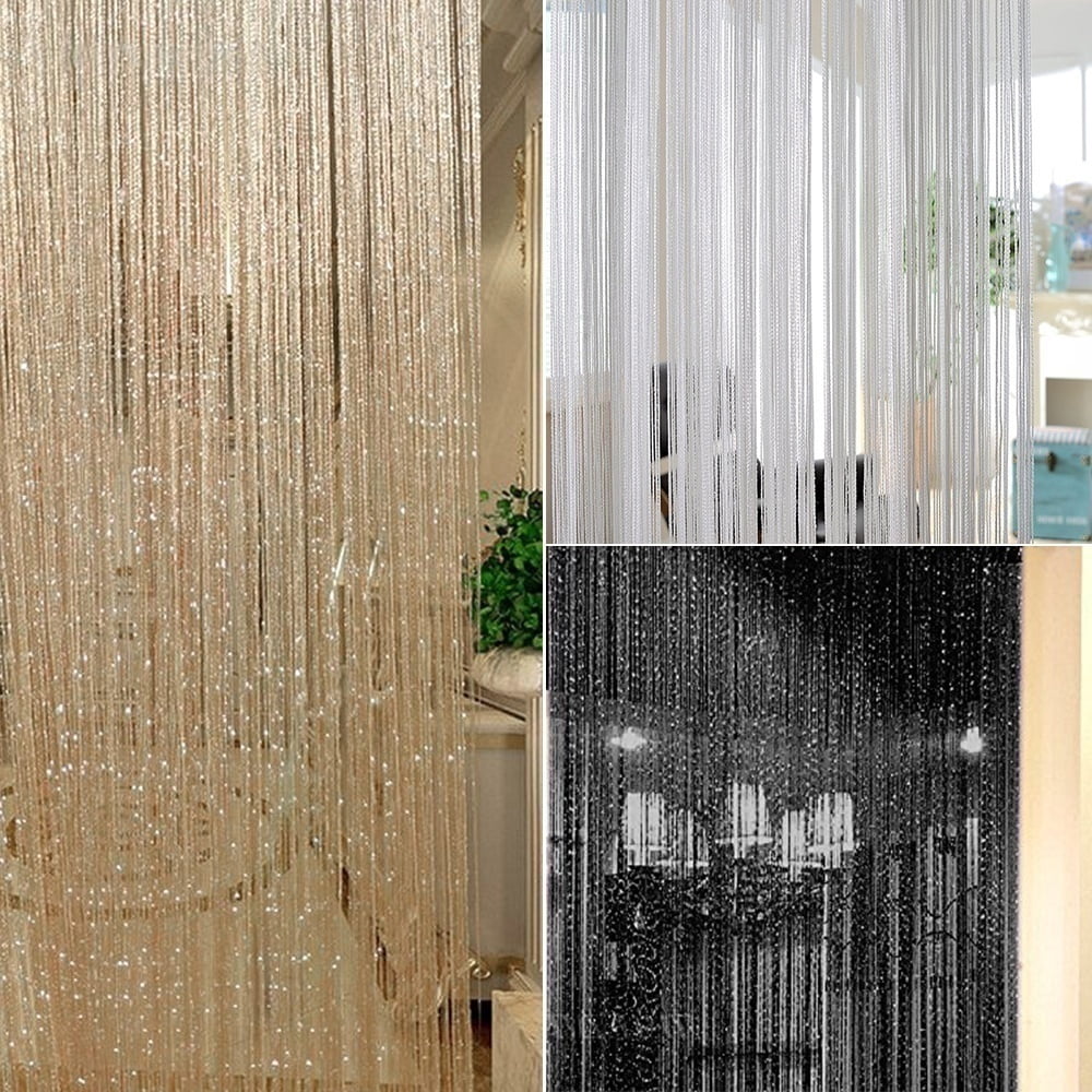 200cm*100cm Fly Screen Fringe Tassel Curtain String Sparkle Curtains Room Divider Door Window Decor