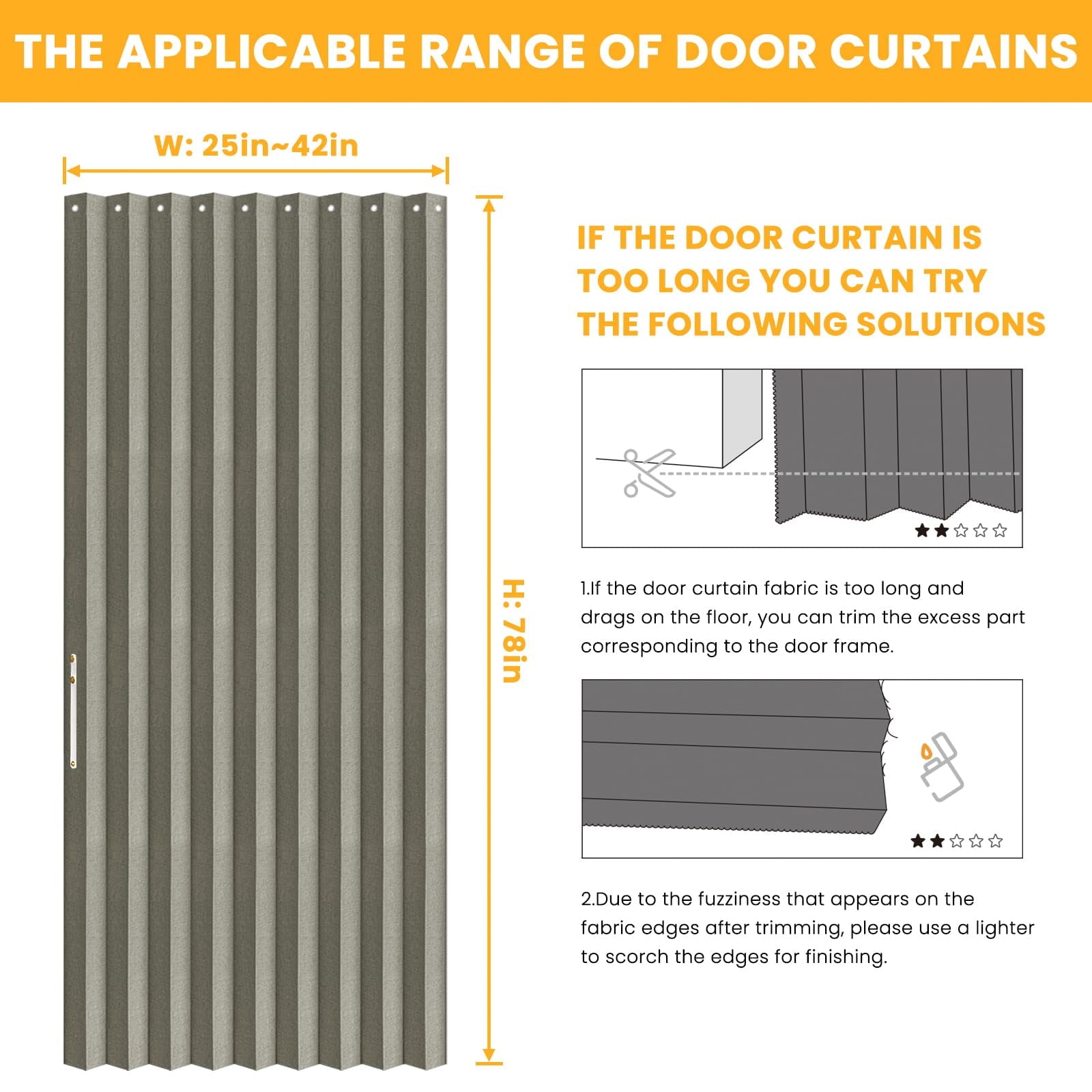 Blackout Accordion Door Curtain, Magnetic Folding Closet Door, 100% Light Blocking Room Divider for Bedroom Living Room Doorway, Grey, 42x78 Inches