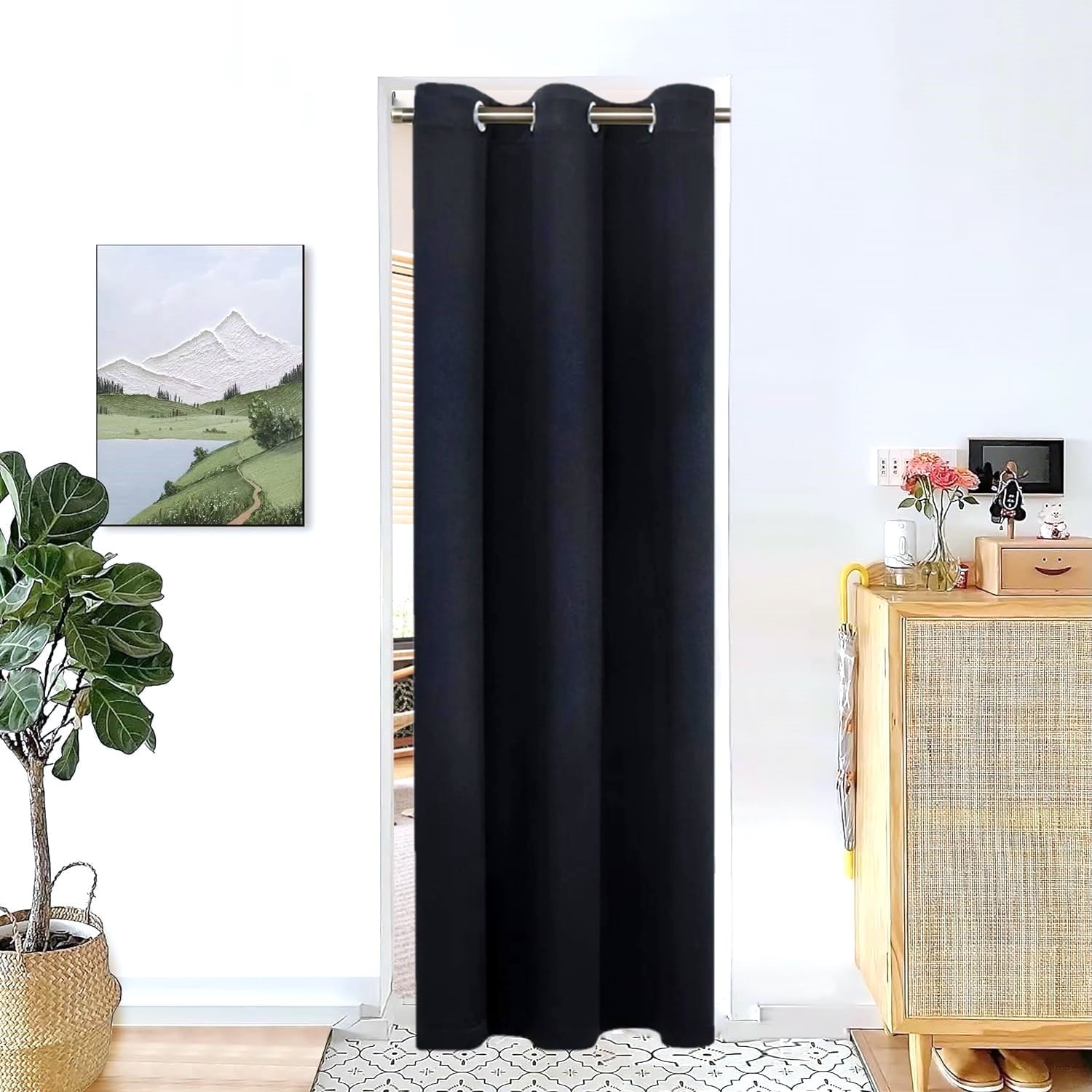 Blackout Curtain for Doorways and Closets K68 BLACK Color Window Thermal Insulated Top Grommets for Bedroom 37" X 84"