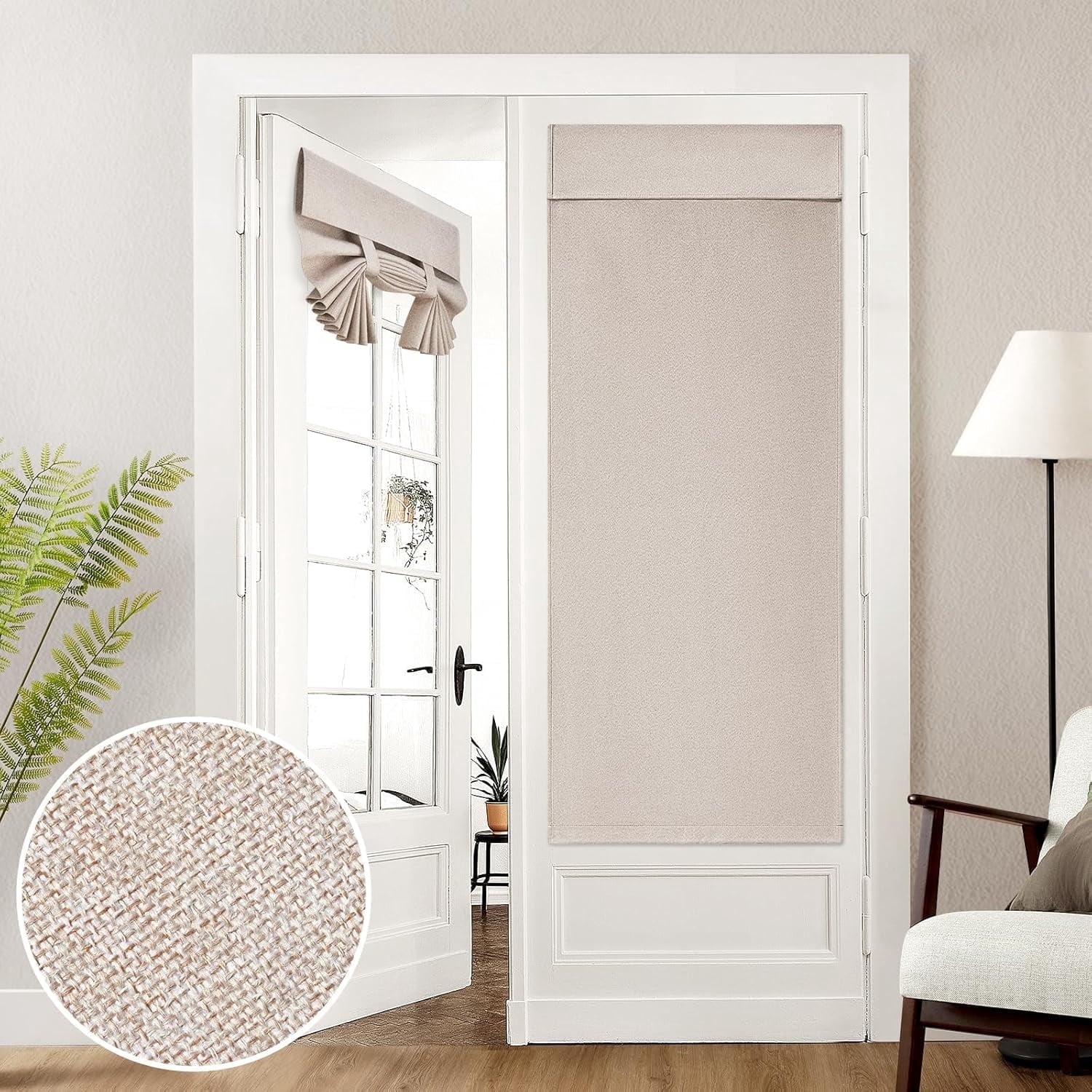 Asunby Modern Farmhouse Linen Curtains - 26x40 inch Blackout French Door Shades, Privacy for Bedroom, 1 Panel