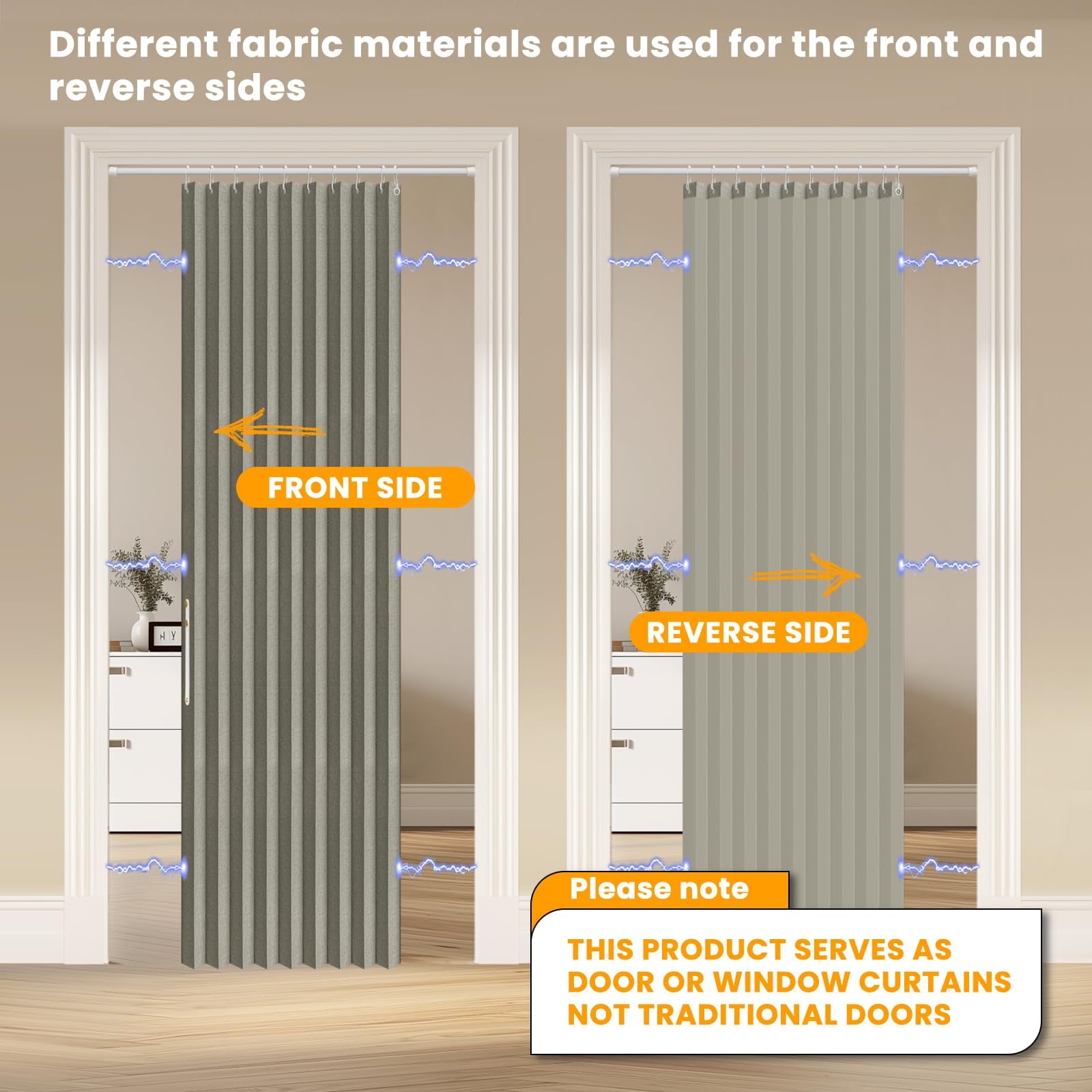 Blackout Accordion Door Curtain, Magnetic Folding Closet Door, 100% Light Blocking Room Divider for Bedroom Living Room Doorway, Grey, 42x78 Inches