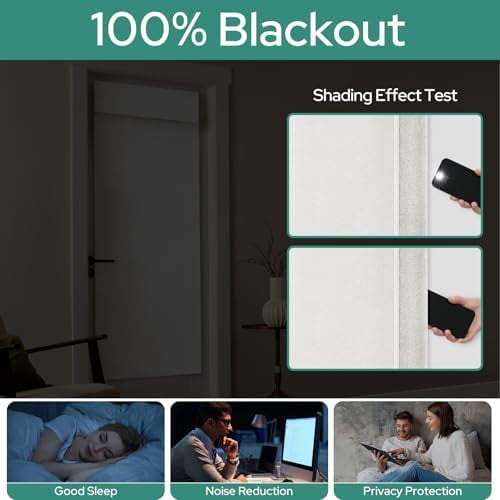 100% White Linen Blackout French Door Curtains, Privacy Door Window Curtains, 34 X 68 Inch Room Darkening Blinds, Thermal Insulated Shades for Bedroom, 1 Panel