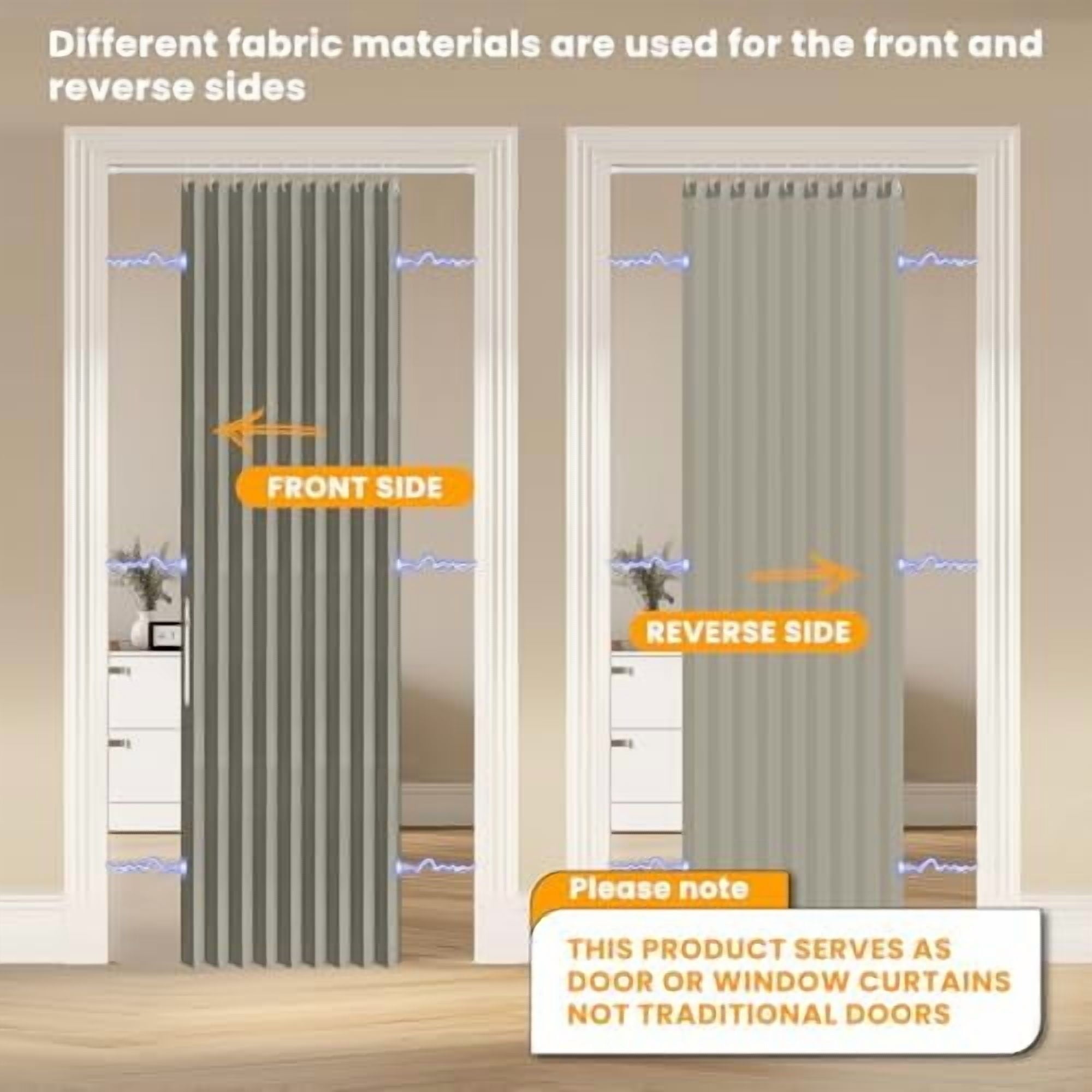100% Blackout Accordion Door Magnetic Door Curtain Folding Closet Doors Curtain Invisible Applicable Bedroom Room Living Room Doorway （Grey 42" W x 78" L 1 Panel