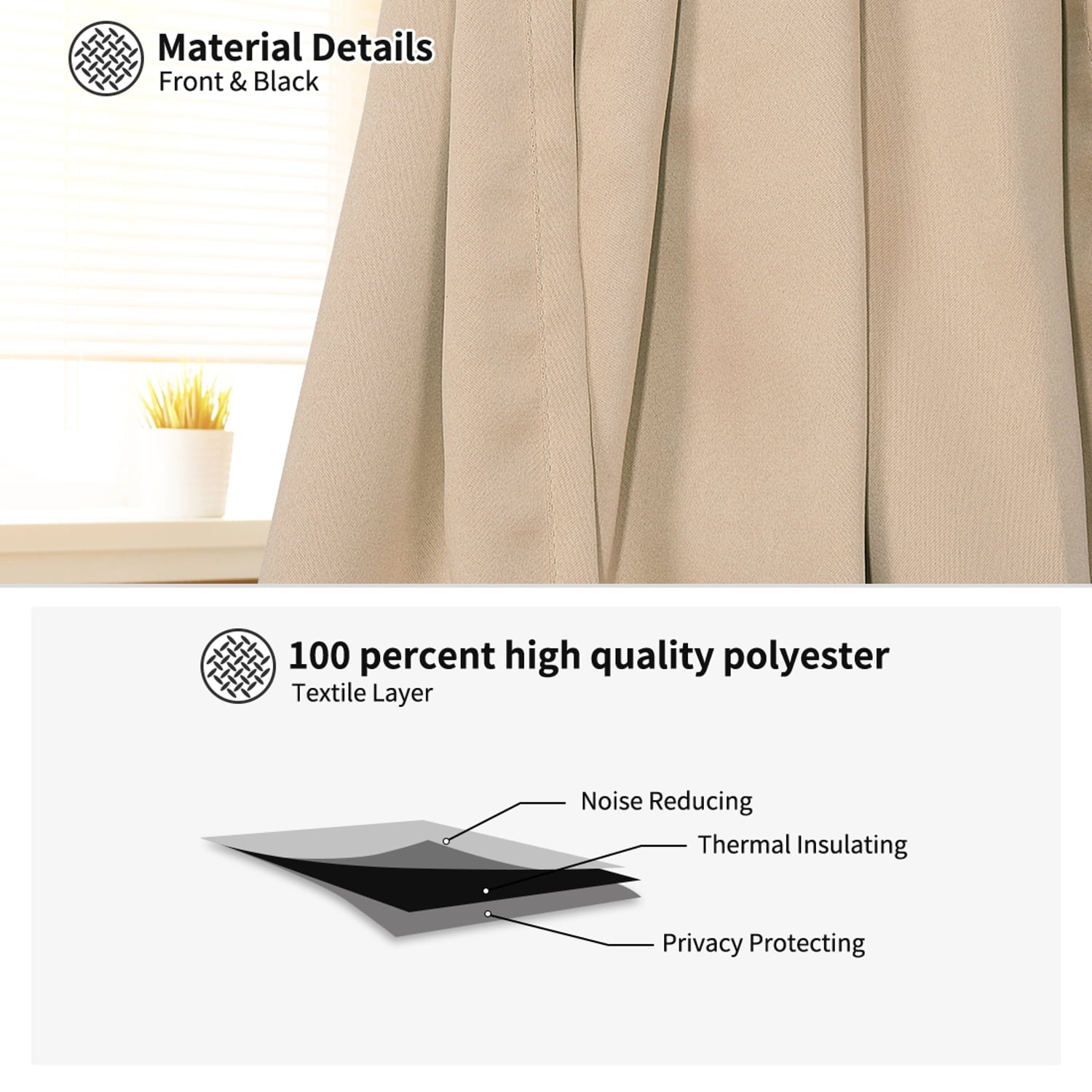 PiccoCasa 1 Panel Door Curtains Home Blackout Window Curtains, Khaki W25" x L40"