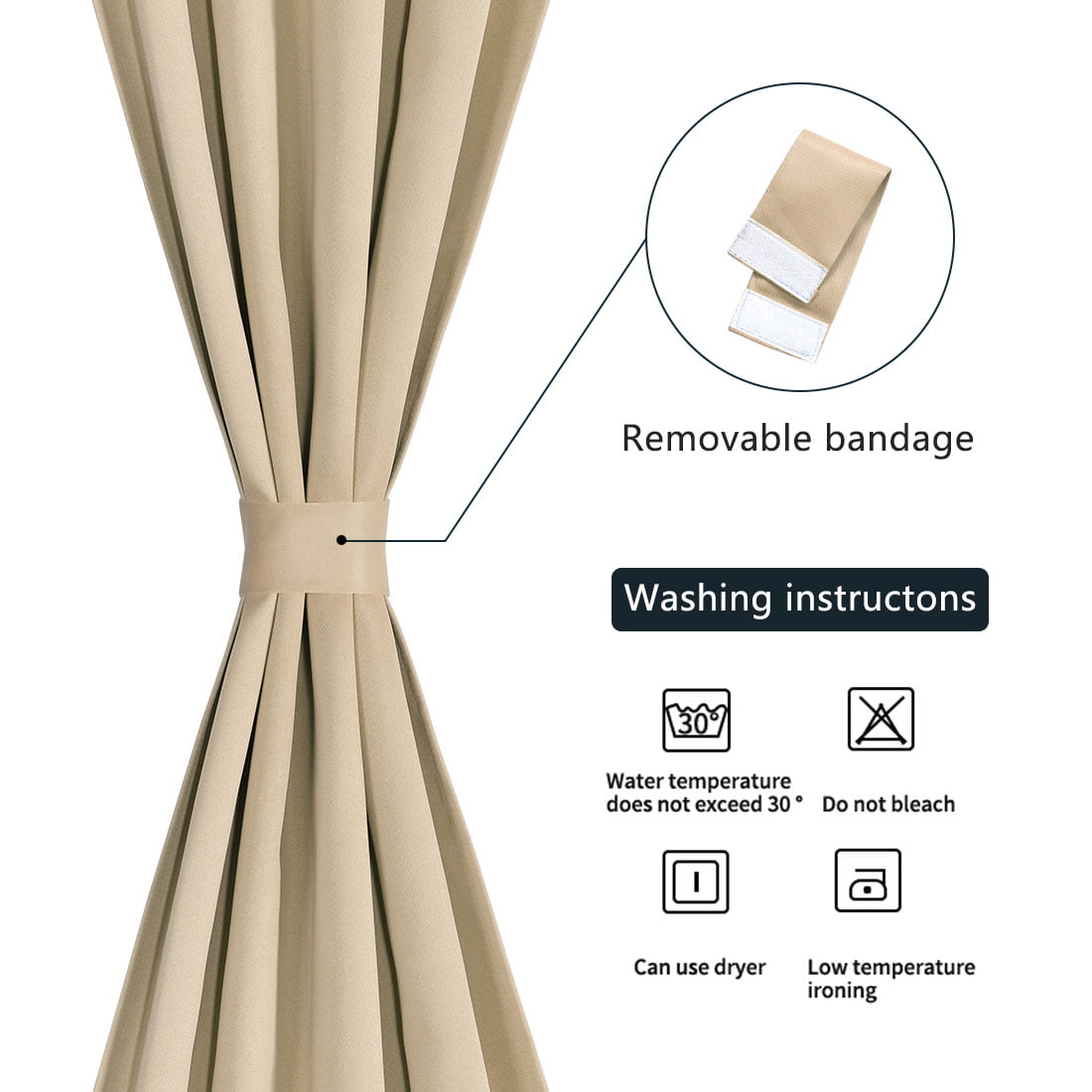 PiccoCasa 1 Panel Door Curtains Home Blackout Window Curtains, Khaki W25" x L40"