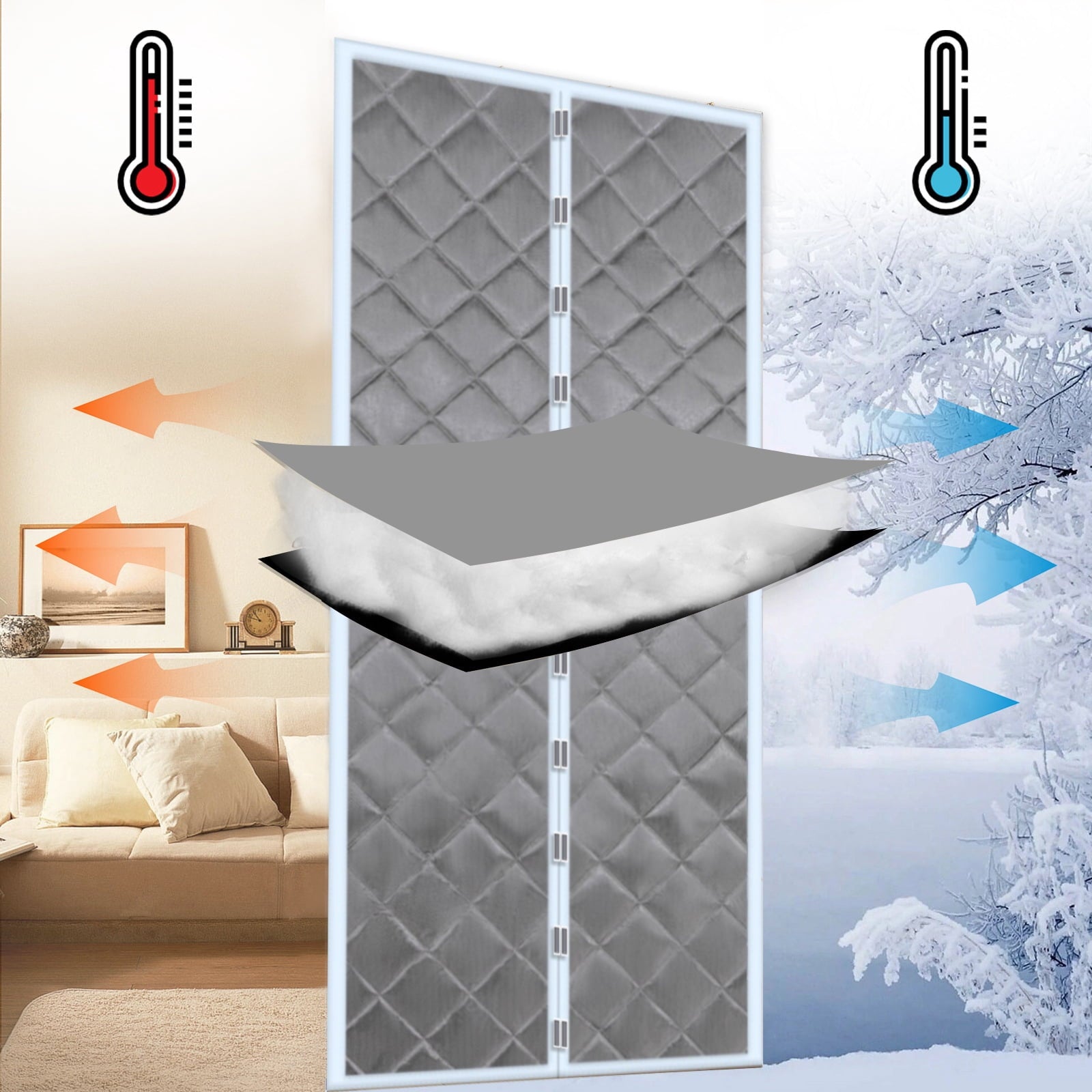 35.5 in. x 83 in. Gray Home Thermal Insulated Door Curtain Screen Door Noise Reduction Waterproof for Living Room