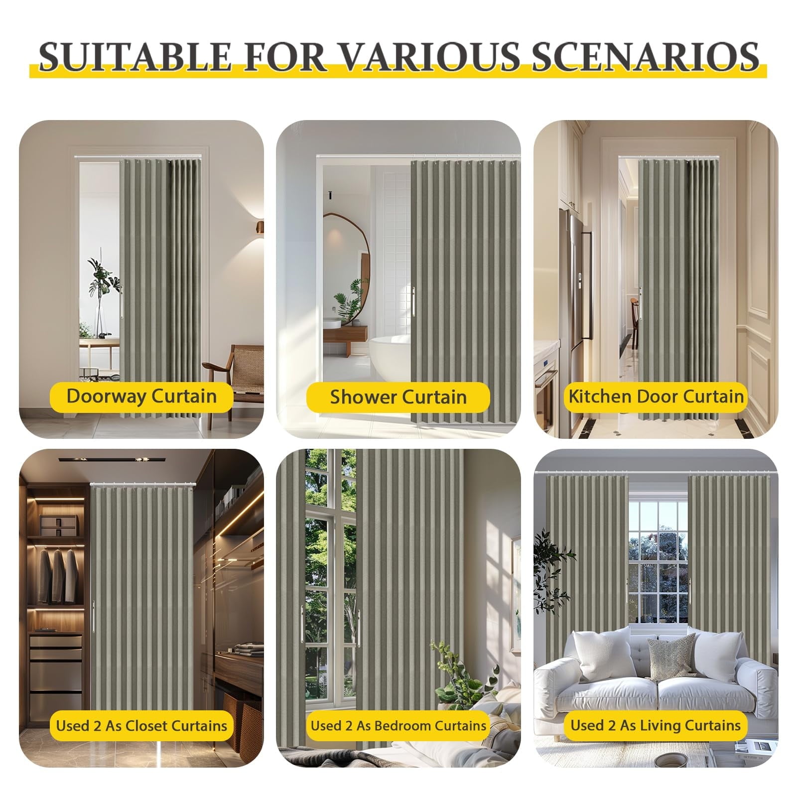 Blackout Accordion Door Curtain, Magnetic Folding Closet Door, 100% Light Blocking Room Divider for Bedroom Living Room Doorway, Grey, 42x78 Inches