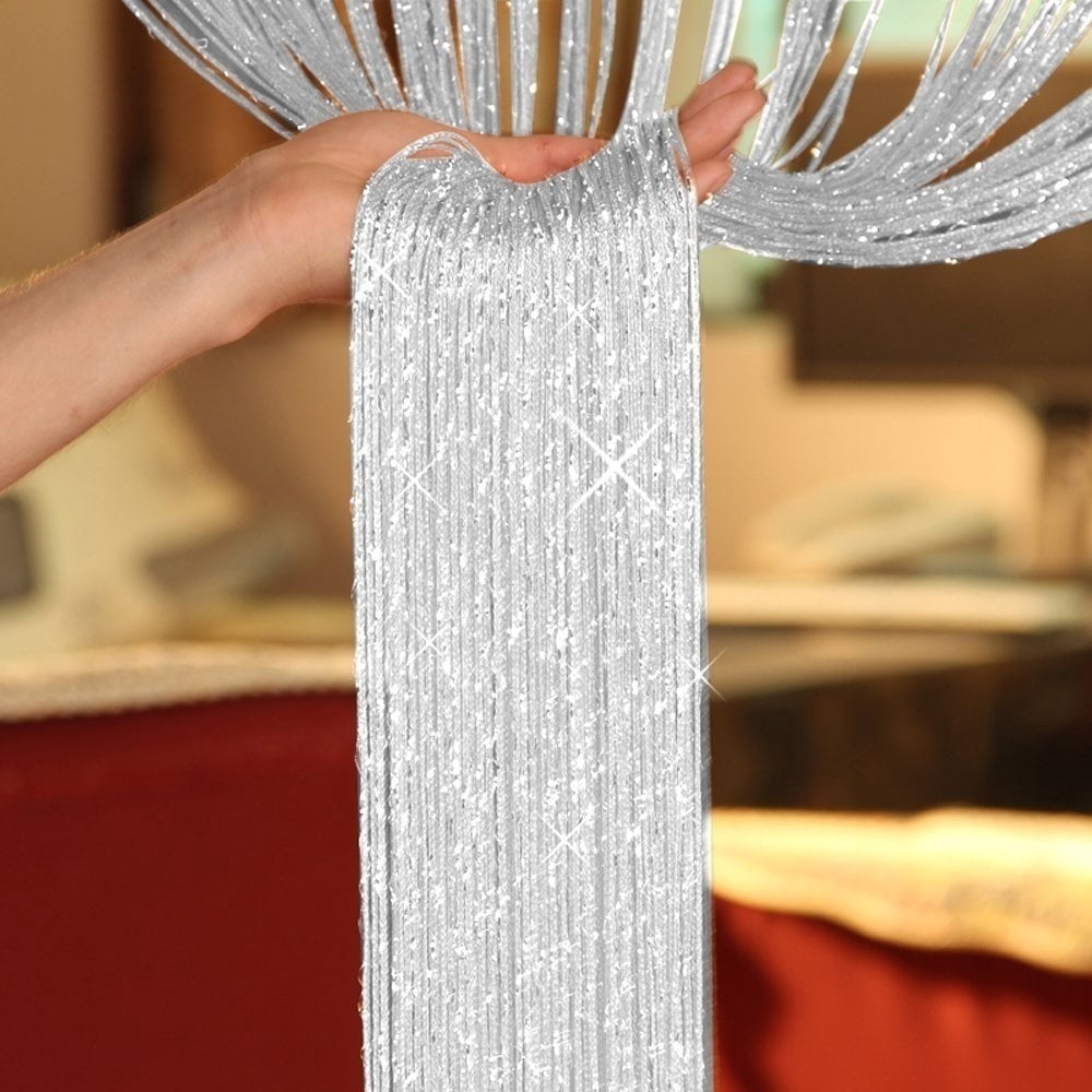 200cm*100cm Fly Screen Fringe Tassel Curtain String Sparkle Curtains Room Divider Door Window Decor