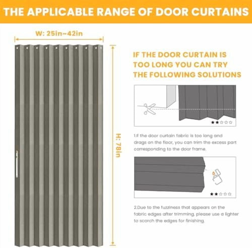 100% Blackout Accordion Door Magnetic Door Curtain Folding Closet Doors Curtain Invisible Applicable Bedroom Room Living Room Doorway （Grey 42" W x 78" L 1 Panel