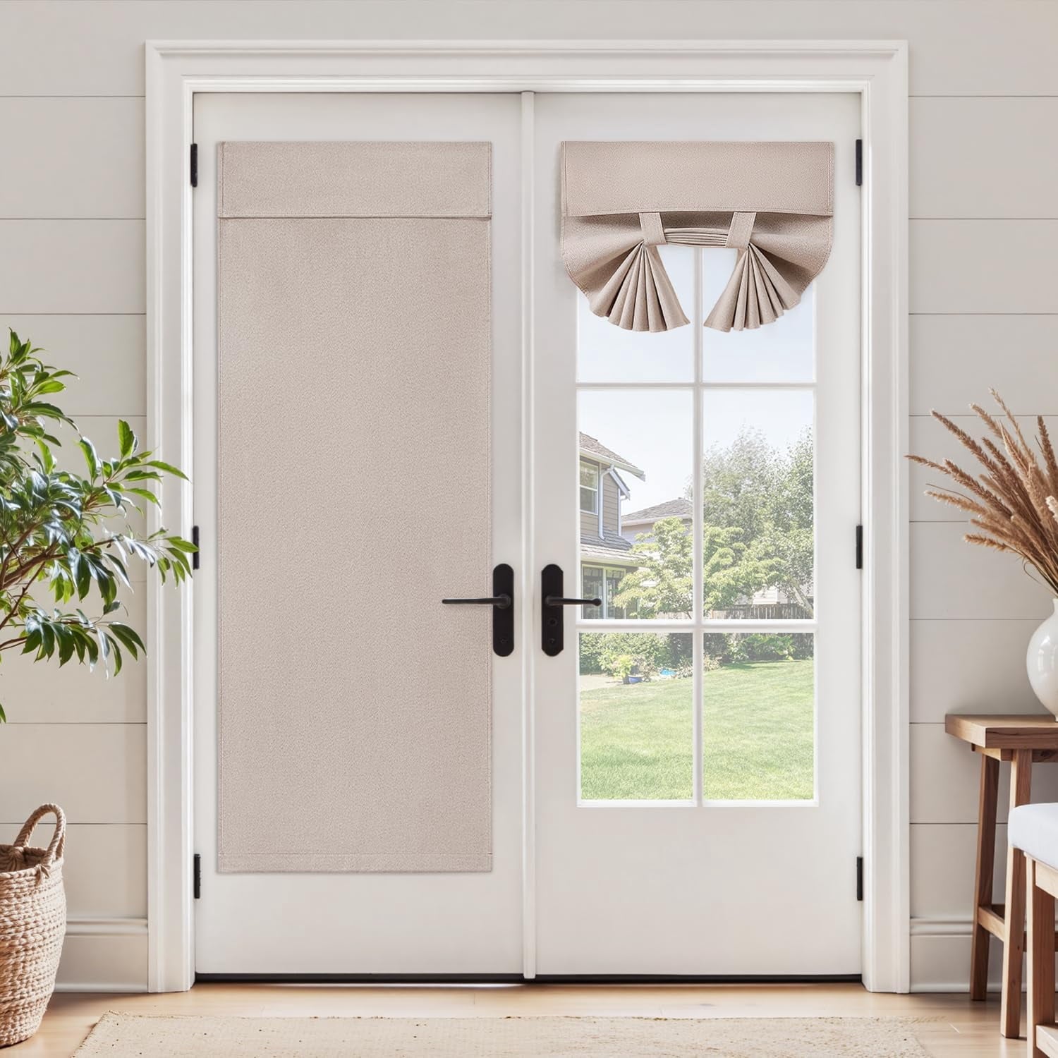 Asunby Modern Farmhouse Linen Curtains - 26x40 inch Blackout French Door Shades, Privacy for Bedroom, 1 Panel